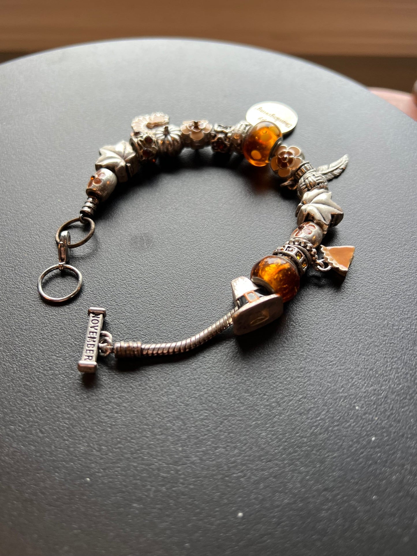 Willabee & Ward Charm Bracelet: Thanksgiving Theme, Amber Beads