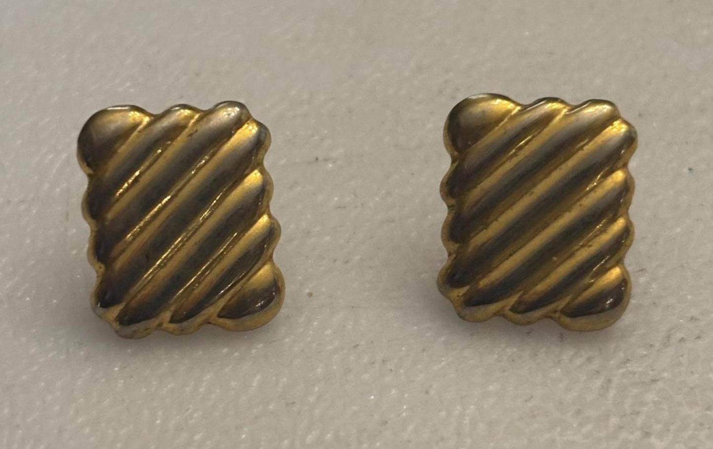 Vintage Square Gold Horizontal Ribbed Earrings, Lover Antiques and Vintage