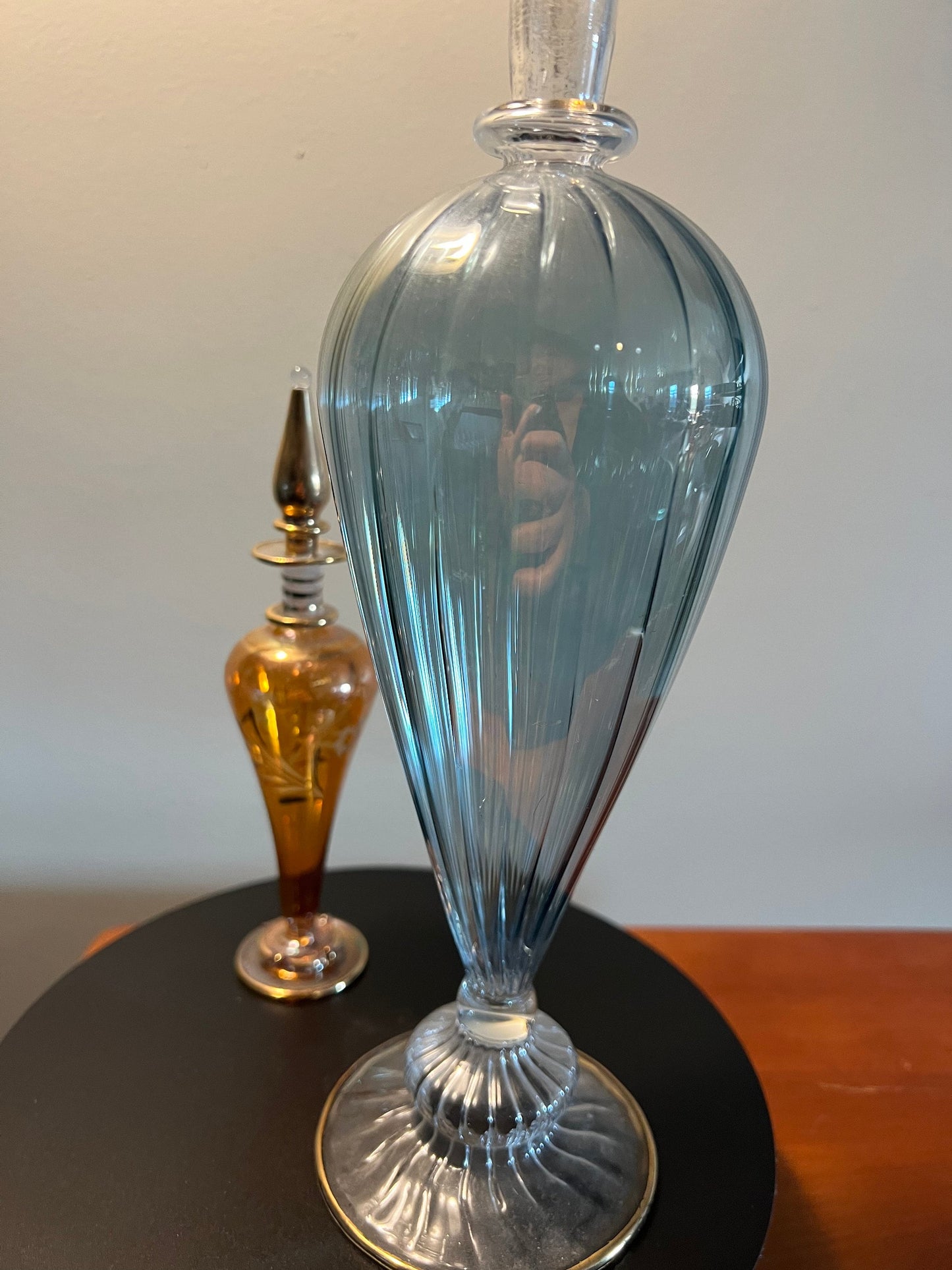 Vintage Gold Lined Glass Perfume Bottle Decanter Set