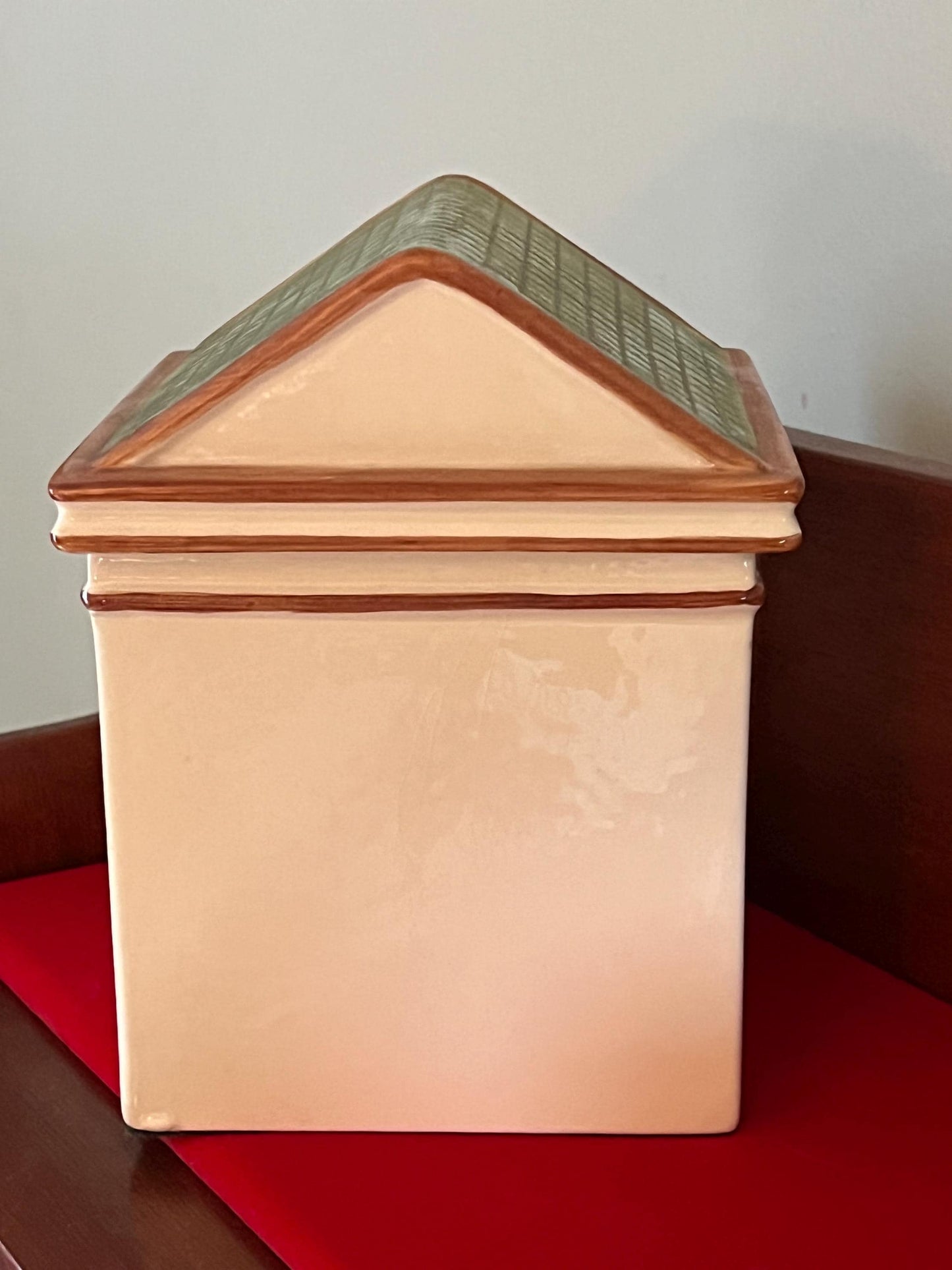 Vintage Dansk Portugal Brownstone House Ceramic Cookie Jar Canister Rare Green Roof Lover Antiques and Vintage