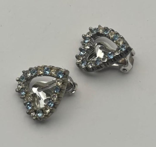 Vintage Silver Heart Rhinestones Earrings Lover Antiques and Vintage