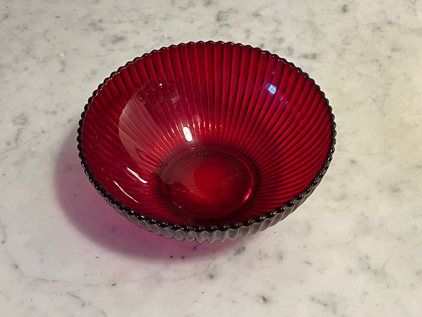 Vintage Anchor Hocking Glass Round Serving Bowl Queen Mary vertical ribbed or prismatic line pattern