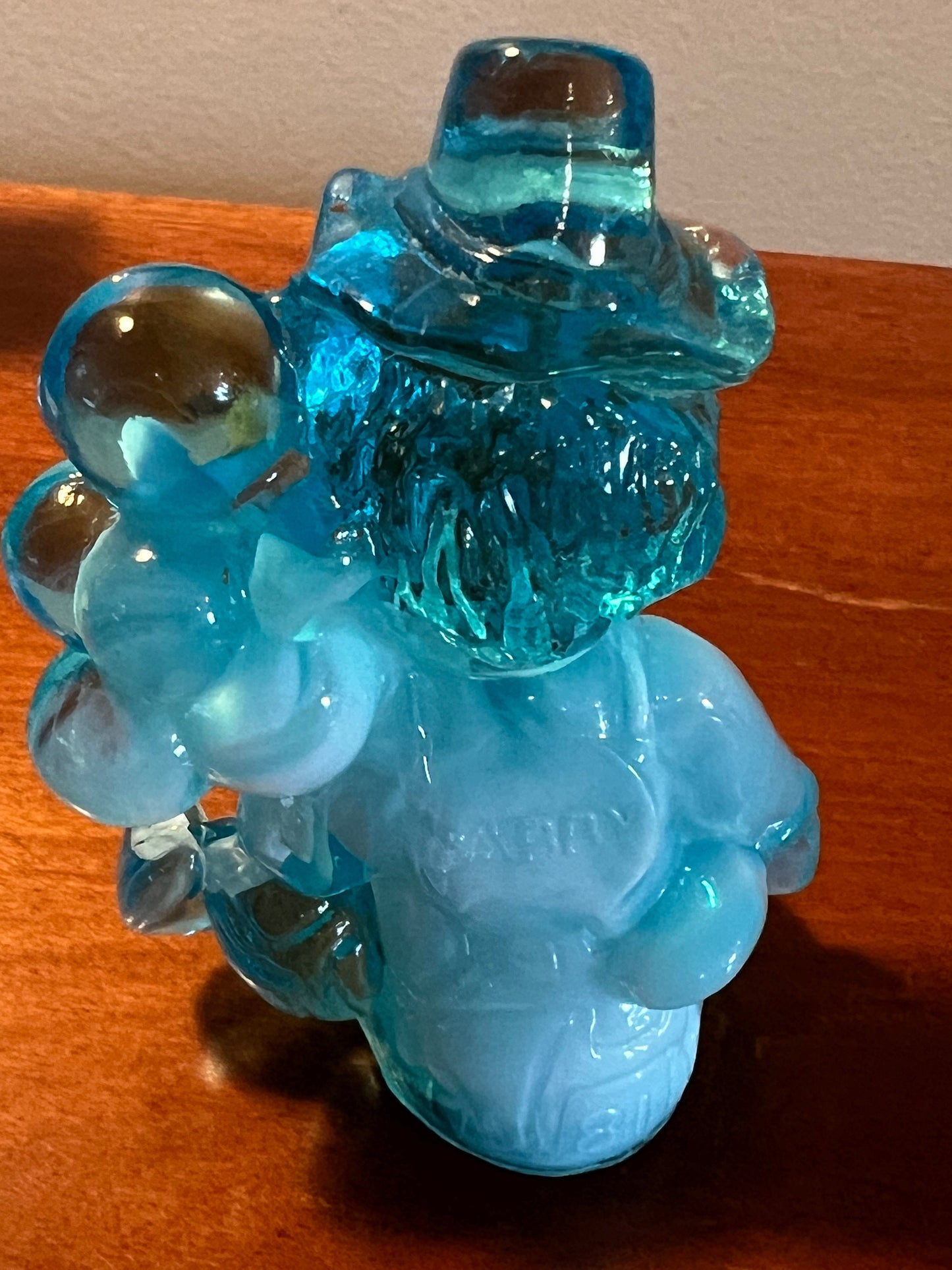 Vintage Mosser Blue Slag Glass Clown Gabby Figurine with Box