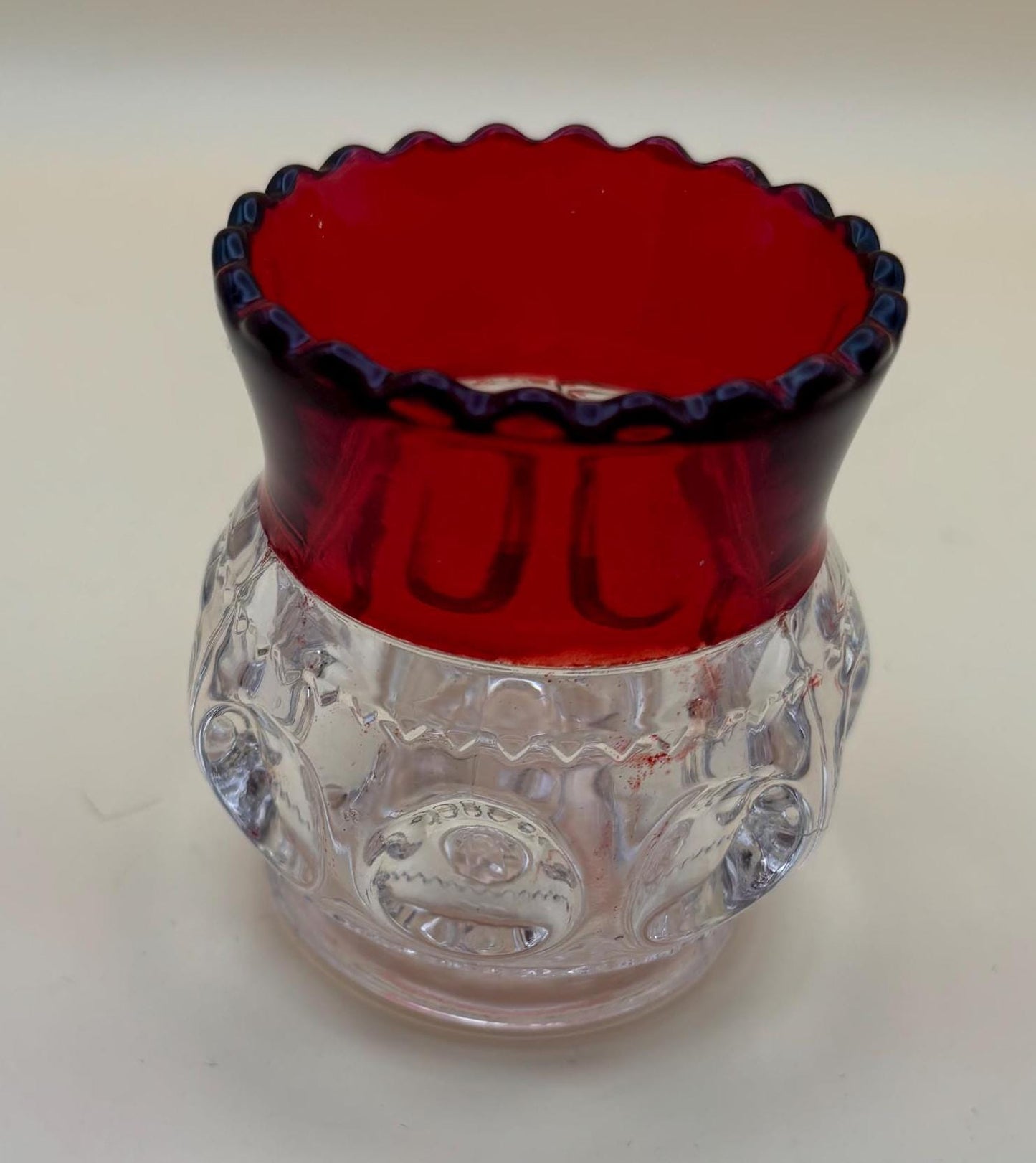 Antique Kings Crown Glass Bohemian Cranberry Cut Ruby Bowl or Spooner Lover Antiques and Vintage