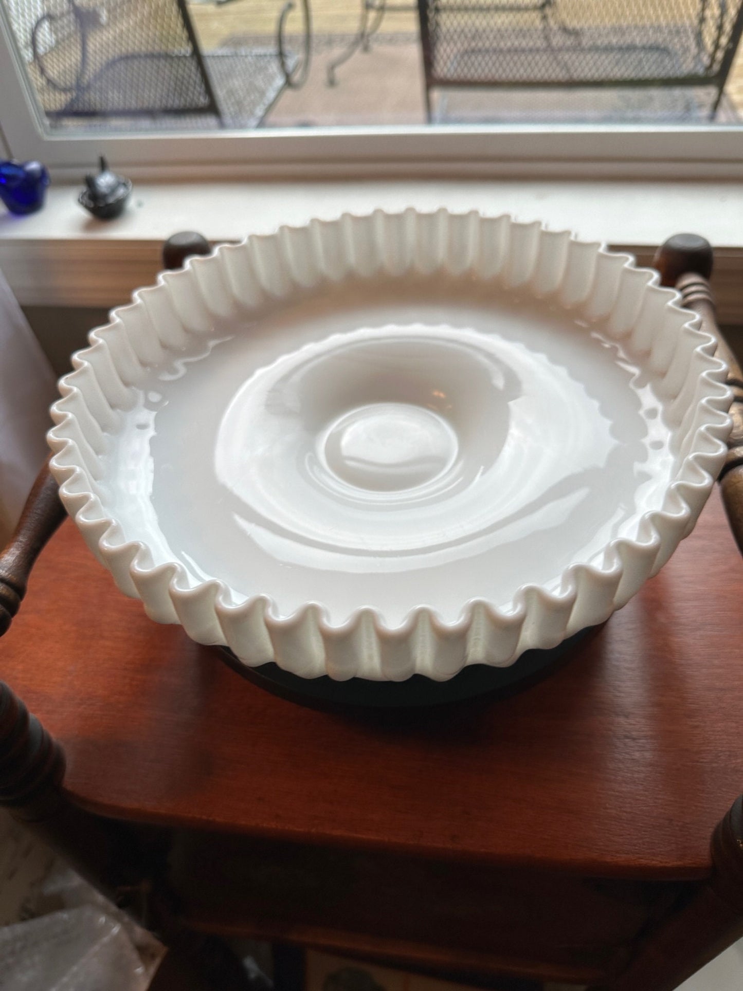 Vintage Fenton Milk Glass Cake Stand: Hobnail Ruffled Edge, White Display