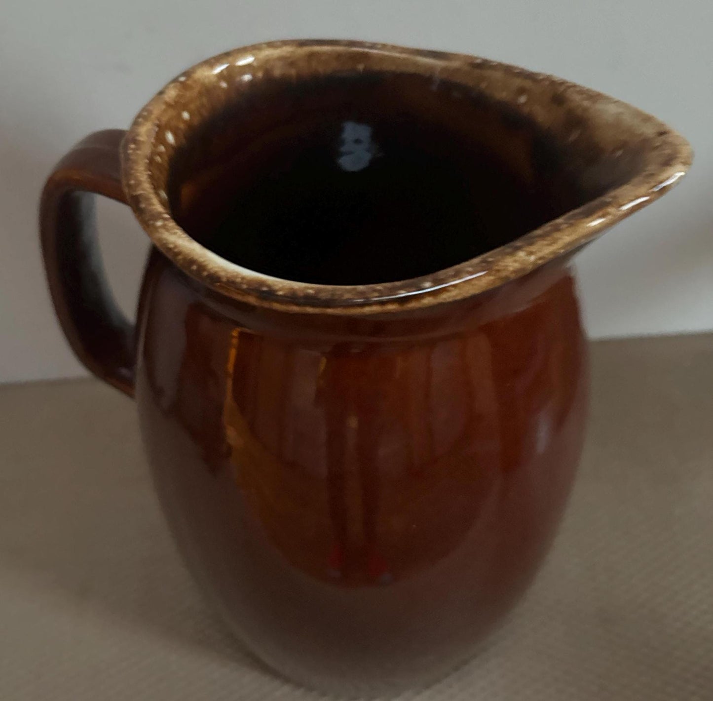 Vintage Hand Dripped Glazed Pottery Pitcher with Handle Brown Rust Lover Antiques