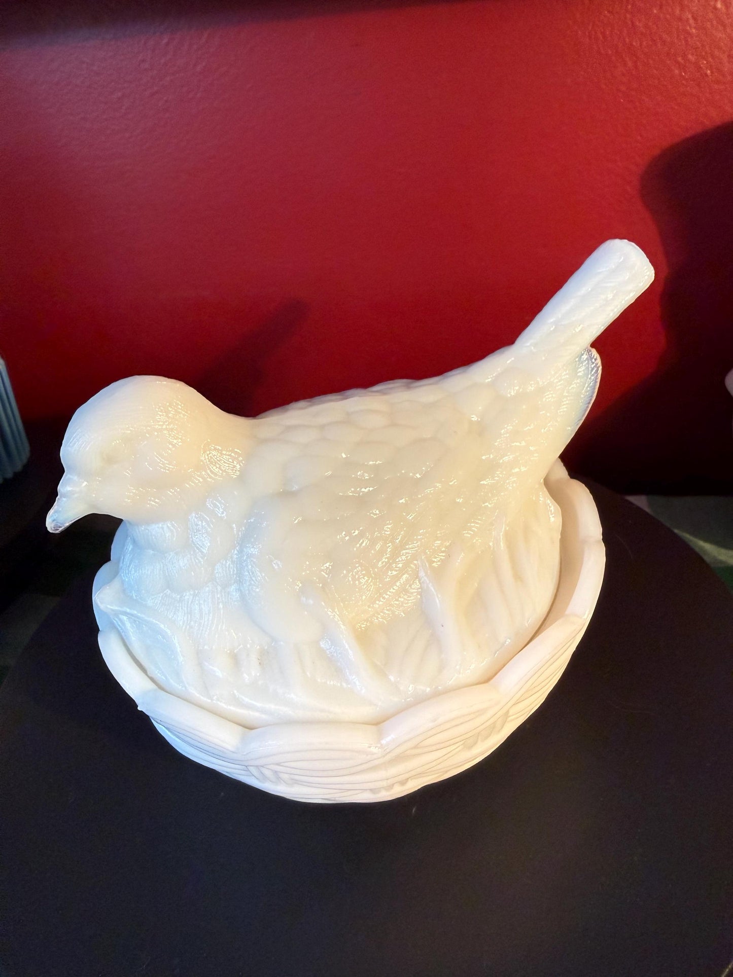 Vintage Hen on Nest Milk Glass Covered Dish White Collectible Animal Figurine