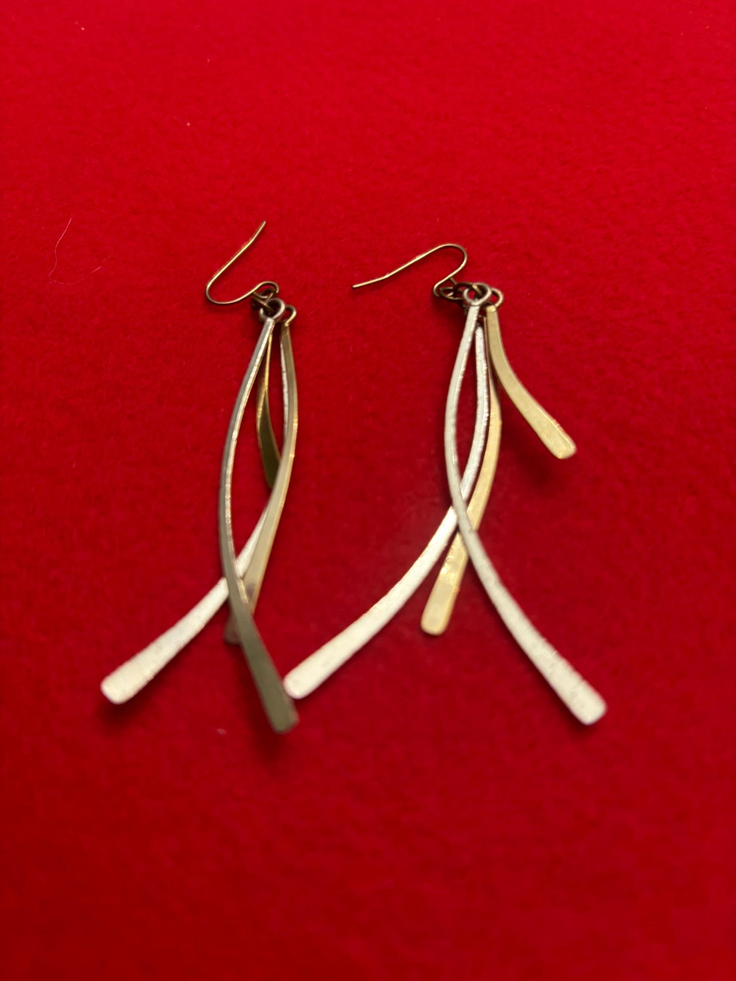 Vintage Peter James Sterling Silver, Long Dangle Brass & Bronze Earrings, Lover Antiques and Vintage