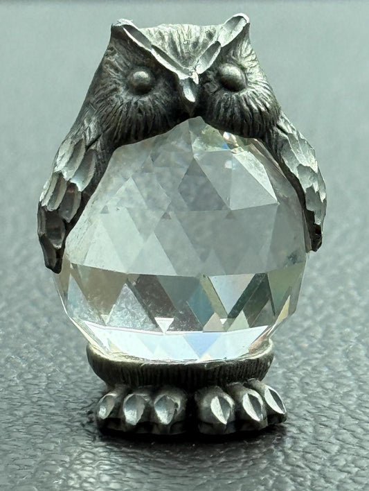 Vintage Crystal and Pewter Barn Owl Figurine Lover Antiques and Vintage