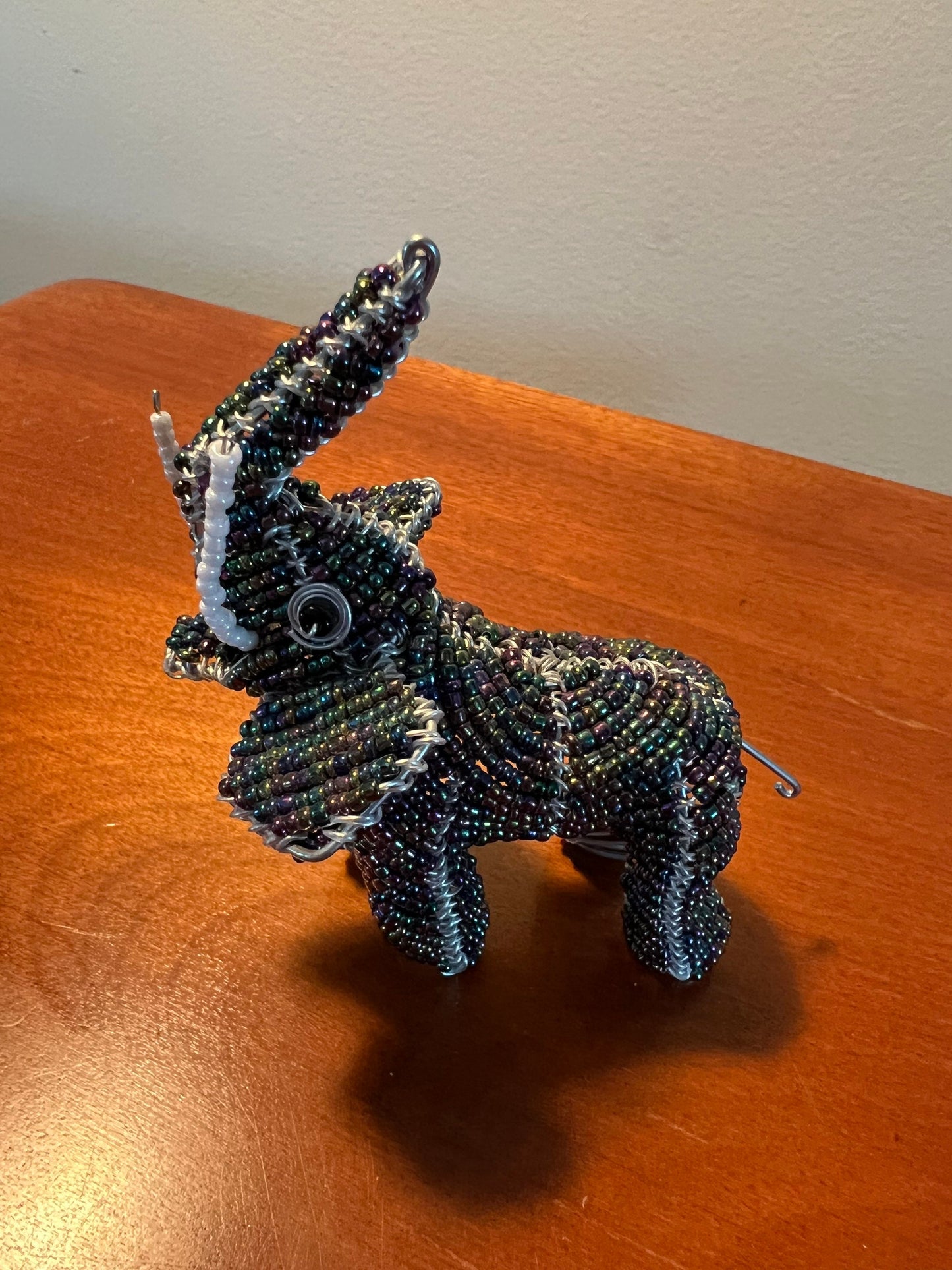 Vintage Beaded Elephant Ornament: Iridescent Beadwork Figurine