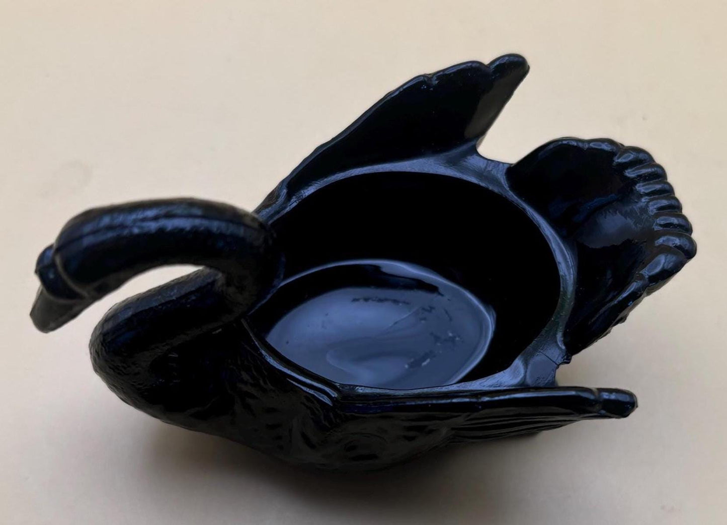 Vintage Ebony Swan Black Cambridge Glass Art Salt Cellar Small Swan Figurine Salt Cellar Lover Antiques and Vintage