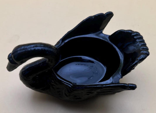 Vintage Ebony Swan Black Cambridge Glass Art Salt Cellar Small Swan Figurine Salt Cellar Lover Antiques and Vintage