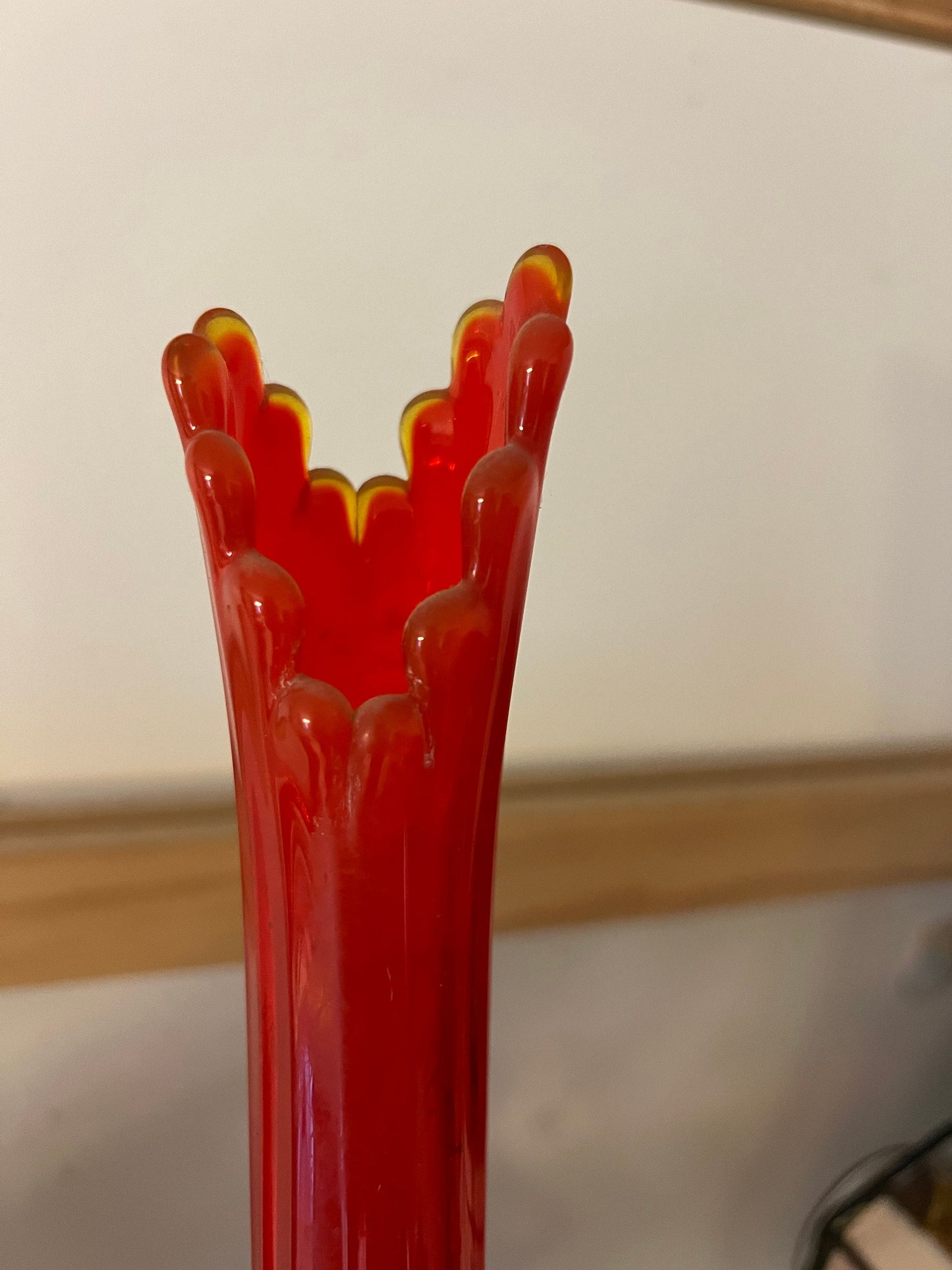 Vintage Fenton Amberina Thumbprint Vase, Colonial Orange Fenton Tall Vase, Lover Antiques and Vintage