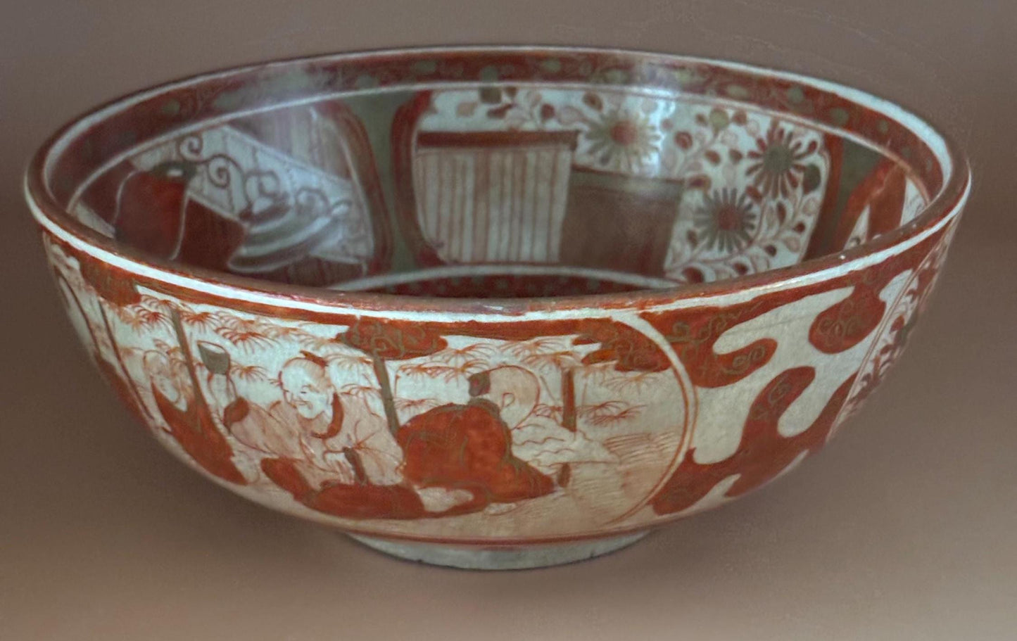 Antique Kutani Deep Porcleain Bowl with Overglaze Circa 1800's