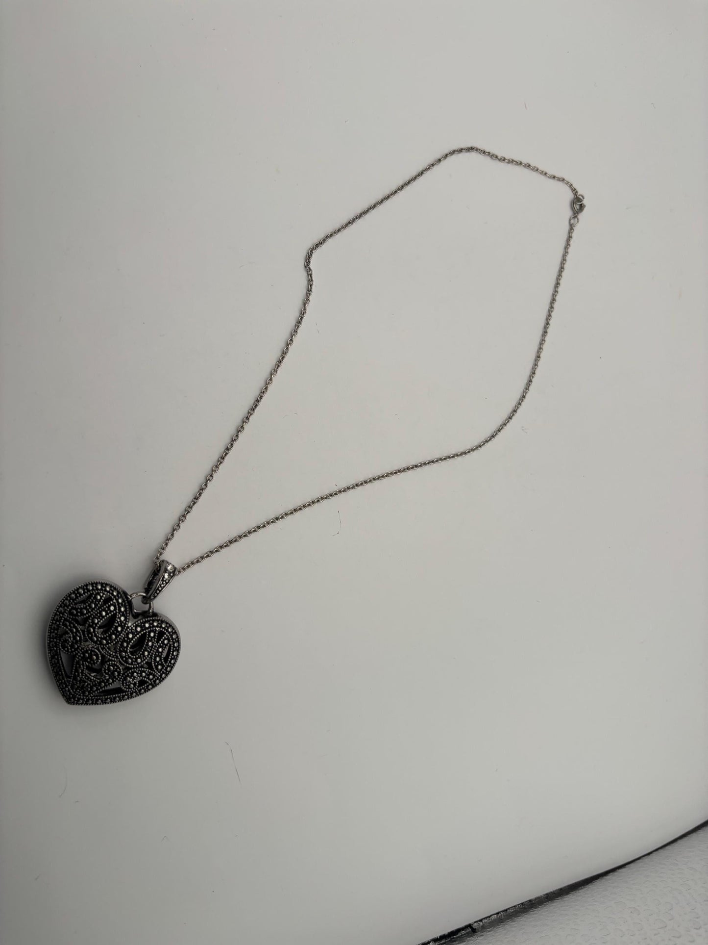Vintage Filigree Heart Necklace Silver & Black Lover Antiques and Vintage