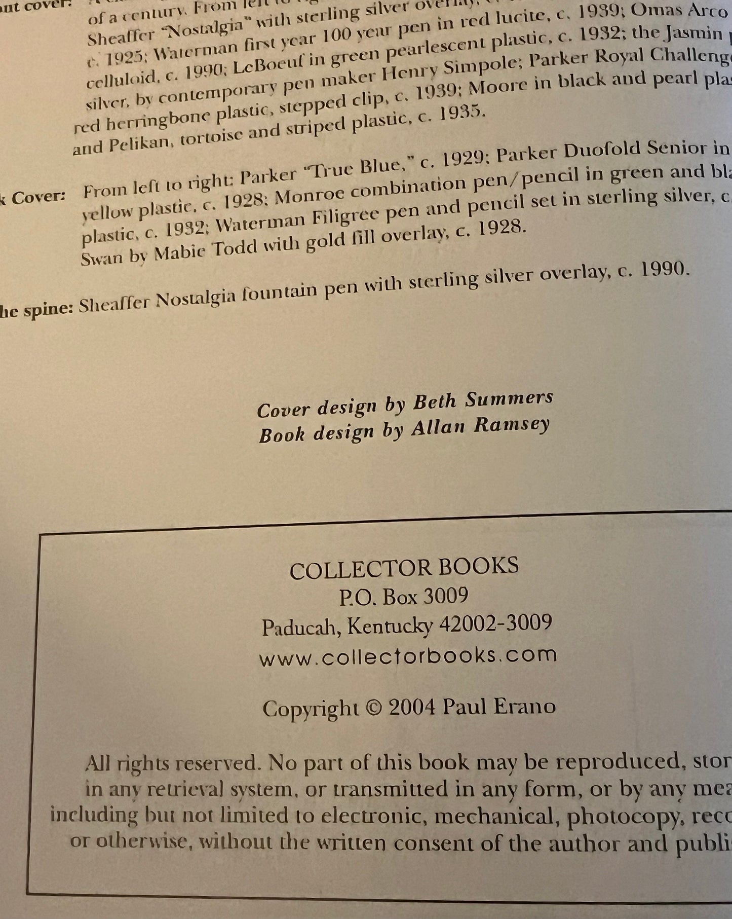 Vintage Fountain Pens Identification & Value Guide Book by Paul Erano
