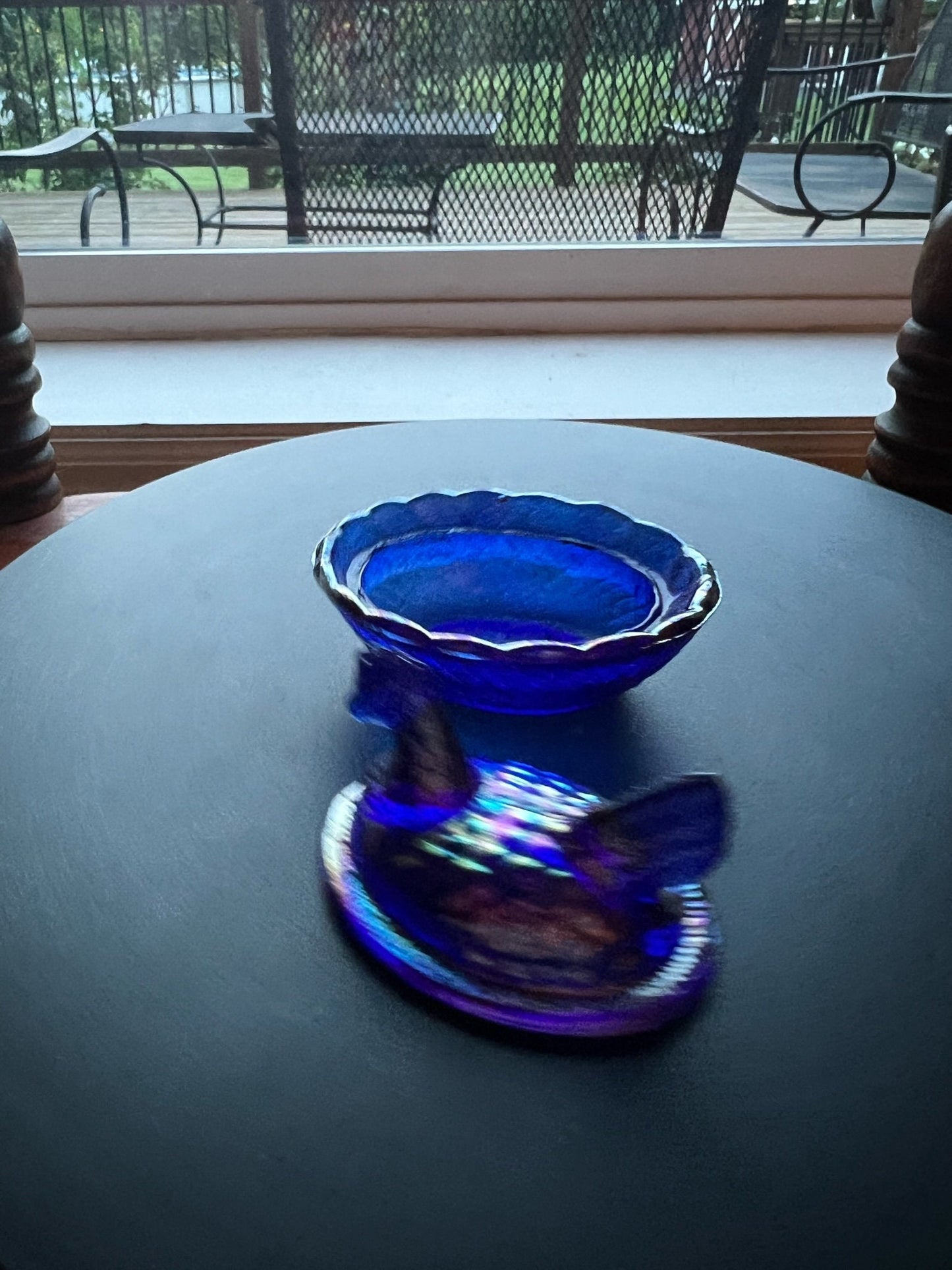 Vintage Cobalt Blue Glass Rooster Covered Dish: Nesting Candy Dish