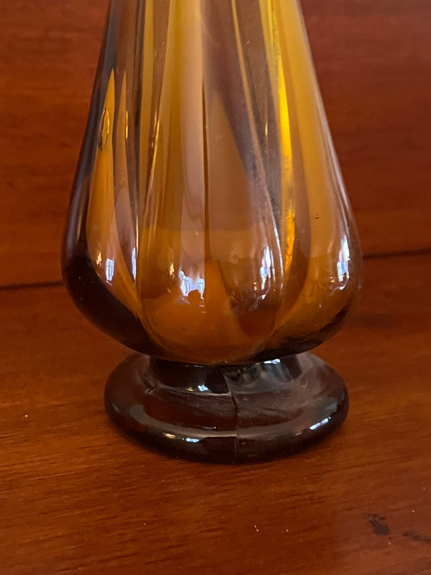 Vintage Italian Amber Swung Glass Vase: Mid-Century Pedestal Vase