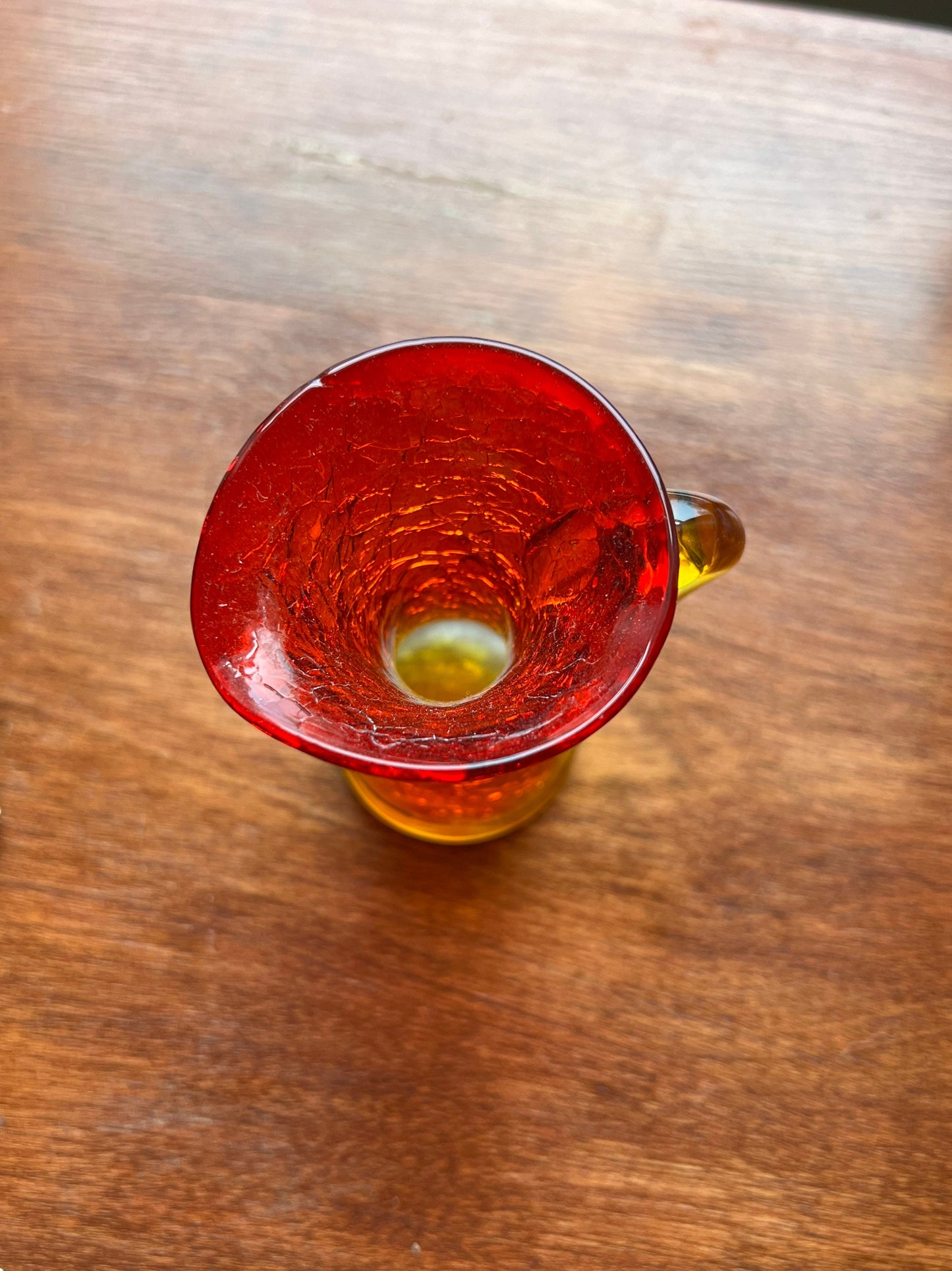 Vintage Amber Crackle Art Glass Orange mini pitcher with handle