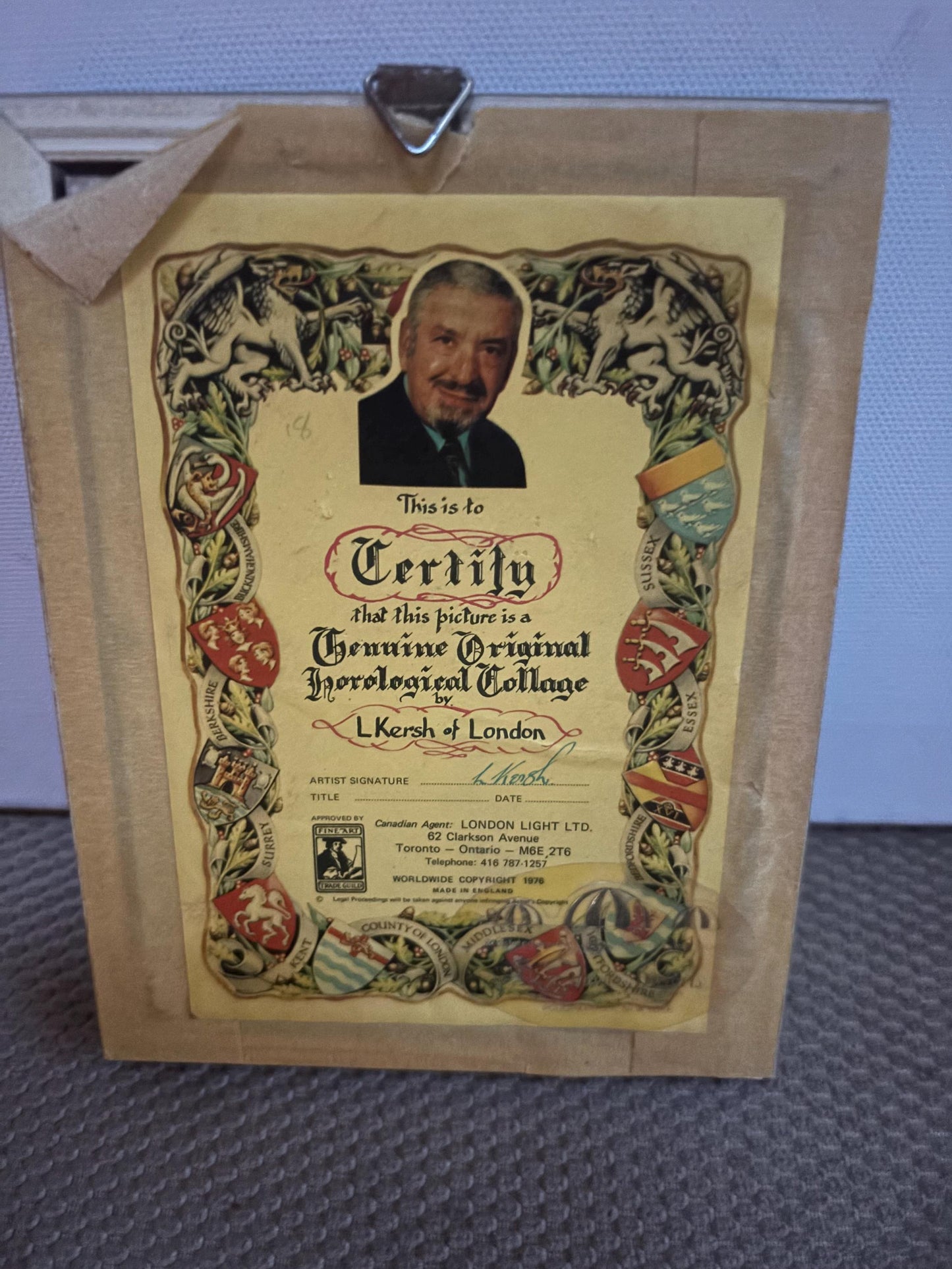 Vintage L Kersh of London Genuine Original Horological Owl Collage Wall Hanging Lover Antiques and Vintage