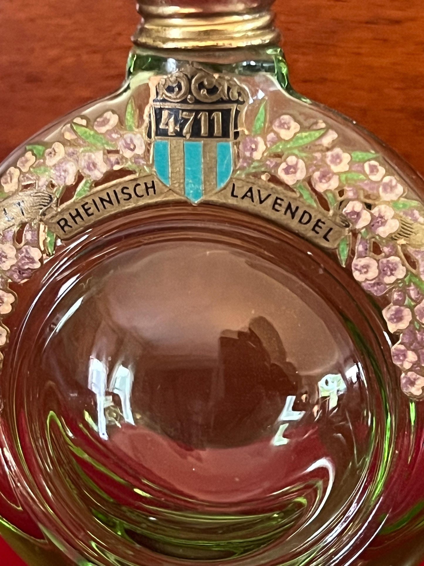 Vintage Green Glass Rheinisch Lavendel Lavender Perfume Bottle No. 4711 Pretty Parfum Round Bottle Lover Antiques and Vintage