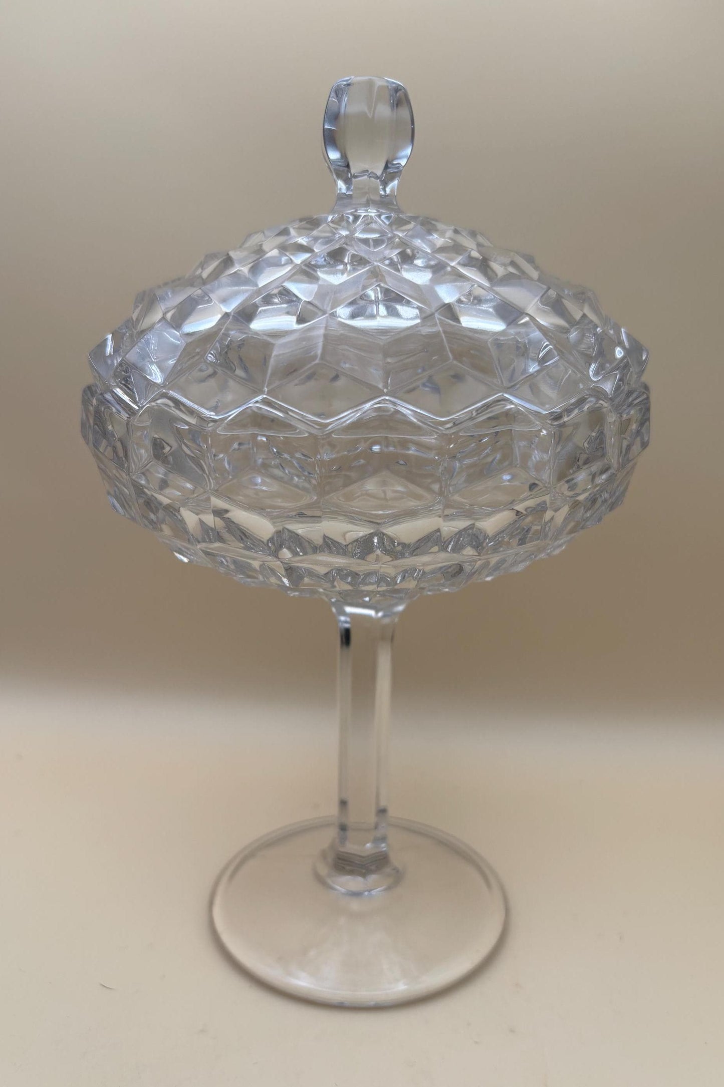 Vintage Fostoria American Cubist Glass Pedestal Candy Dish or Compote with Lid Lover Antiques and Vintage