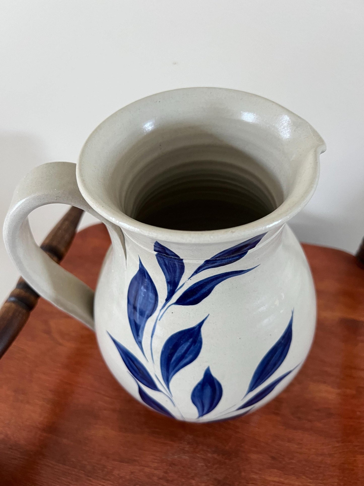 Vintage Williamsburg Pottery Pitcher with Cobalt Blue Flower Design Lover Antiques and Vintage