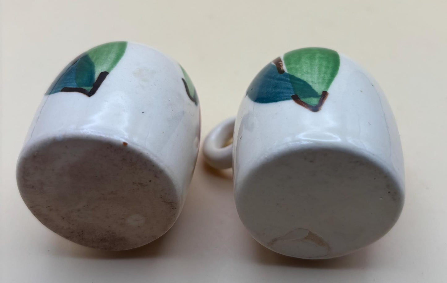Vintage Purinton Pottery Hand Painted Green and Blue Leaves Salt & Pepper Shakers Apple Motif Ceramic Lover Antiques and Vintage