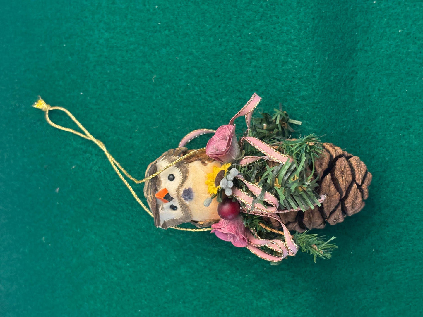 Vintage Owl in Pinecone Basket Ornament Gift For Her Lover Antiques and Vintage