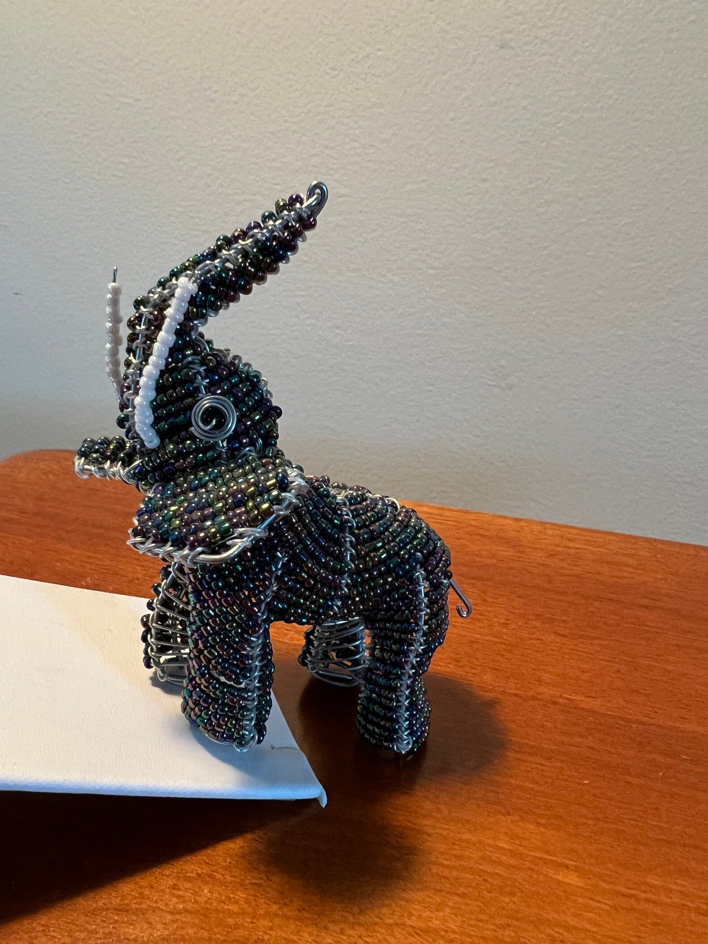 Vintage Beaded Elephant Ornament: Iridescent Beadwork Figurine