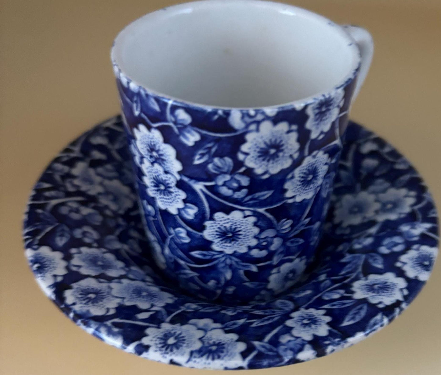 CALICO Blue and White Floral Espresso Cup and Saucer Royal Crownford Burleigh England Floral Transferware Lover Antiques