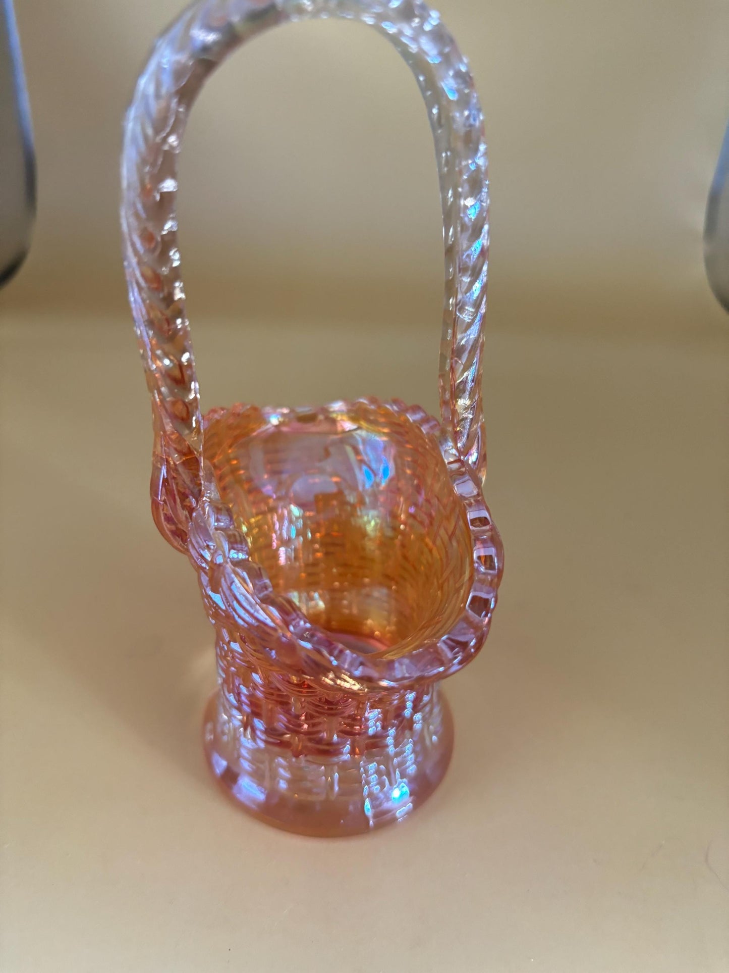 Vintage Dugan Amber Carnival Glass Basket with Handle Basket Weave Lover Antiques and Vintage