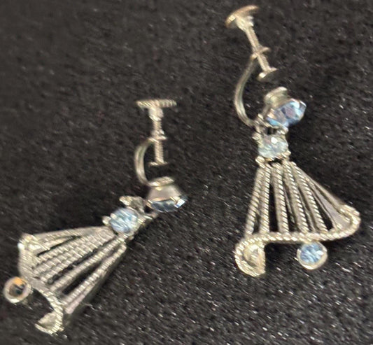 Vintage Silver & Aquamarine Rhinestone Earrings Lover Antiques and Vintage