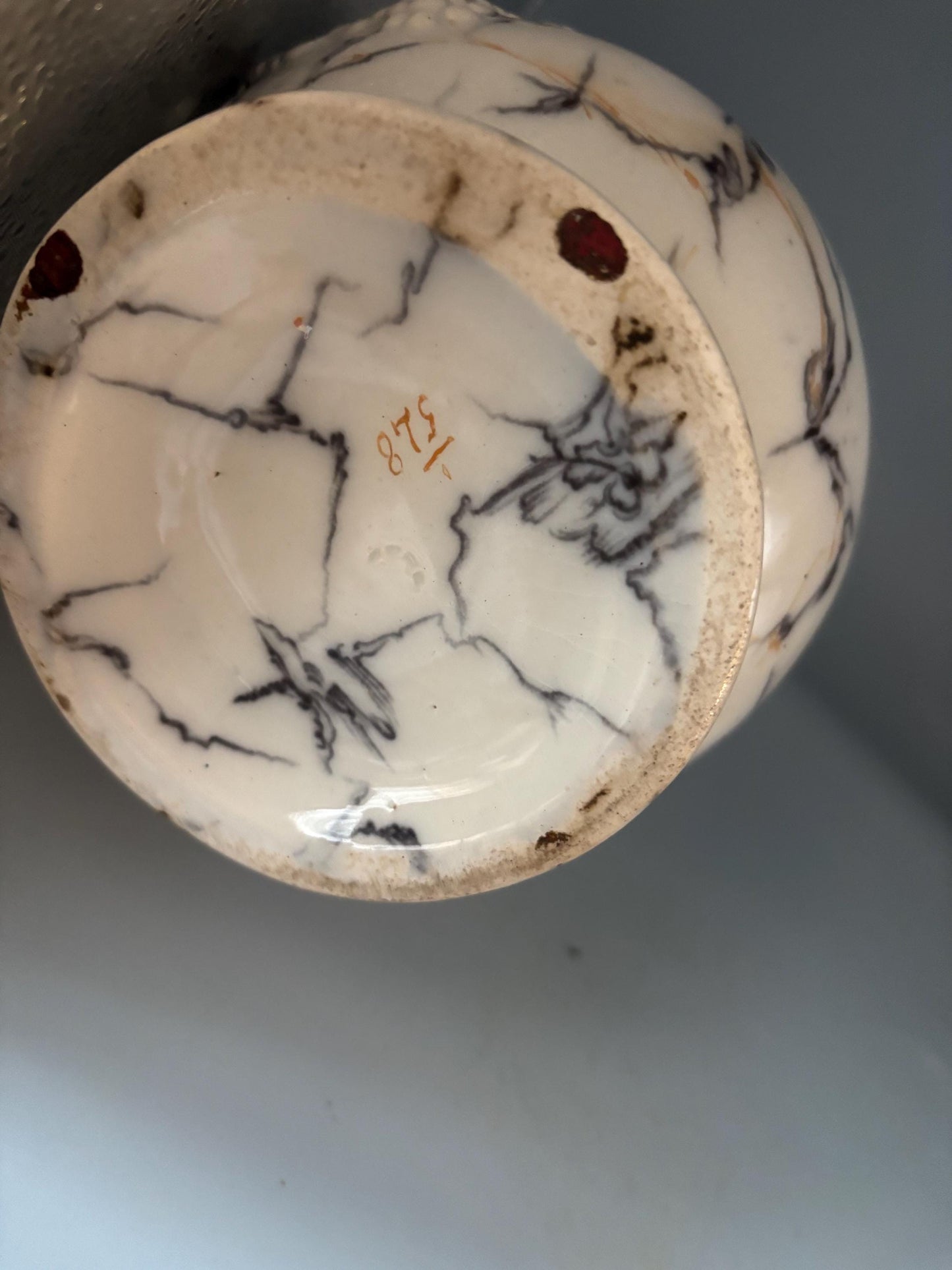 Antique Marble Pitcher No. 876, White Black Veined Decorative Vase