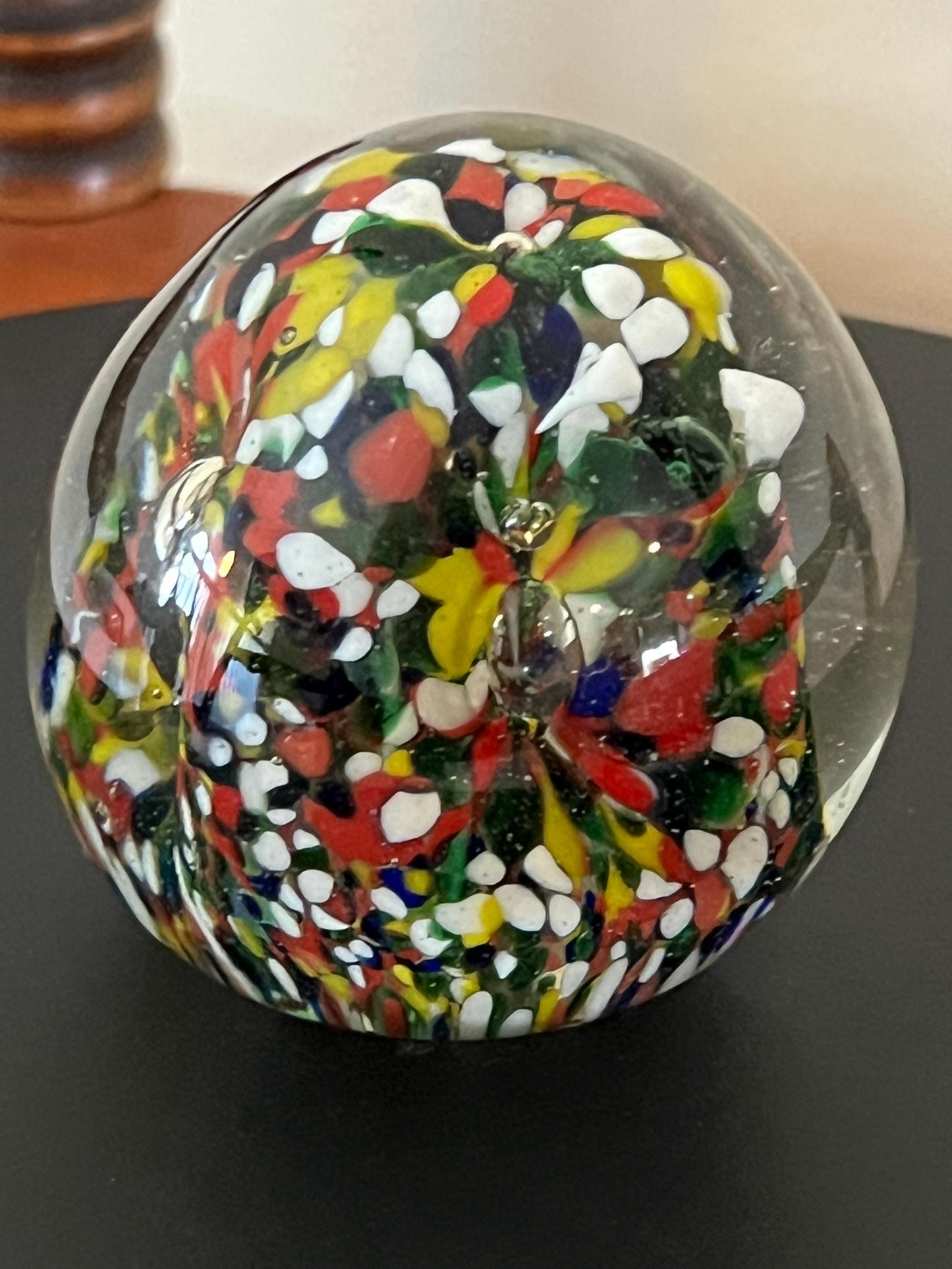 Vintage Confetti Blossom Glass Paperweight: Abstract Bubble Art