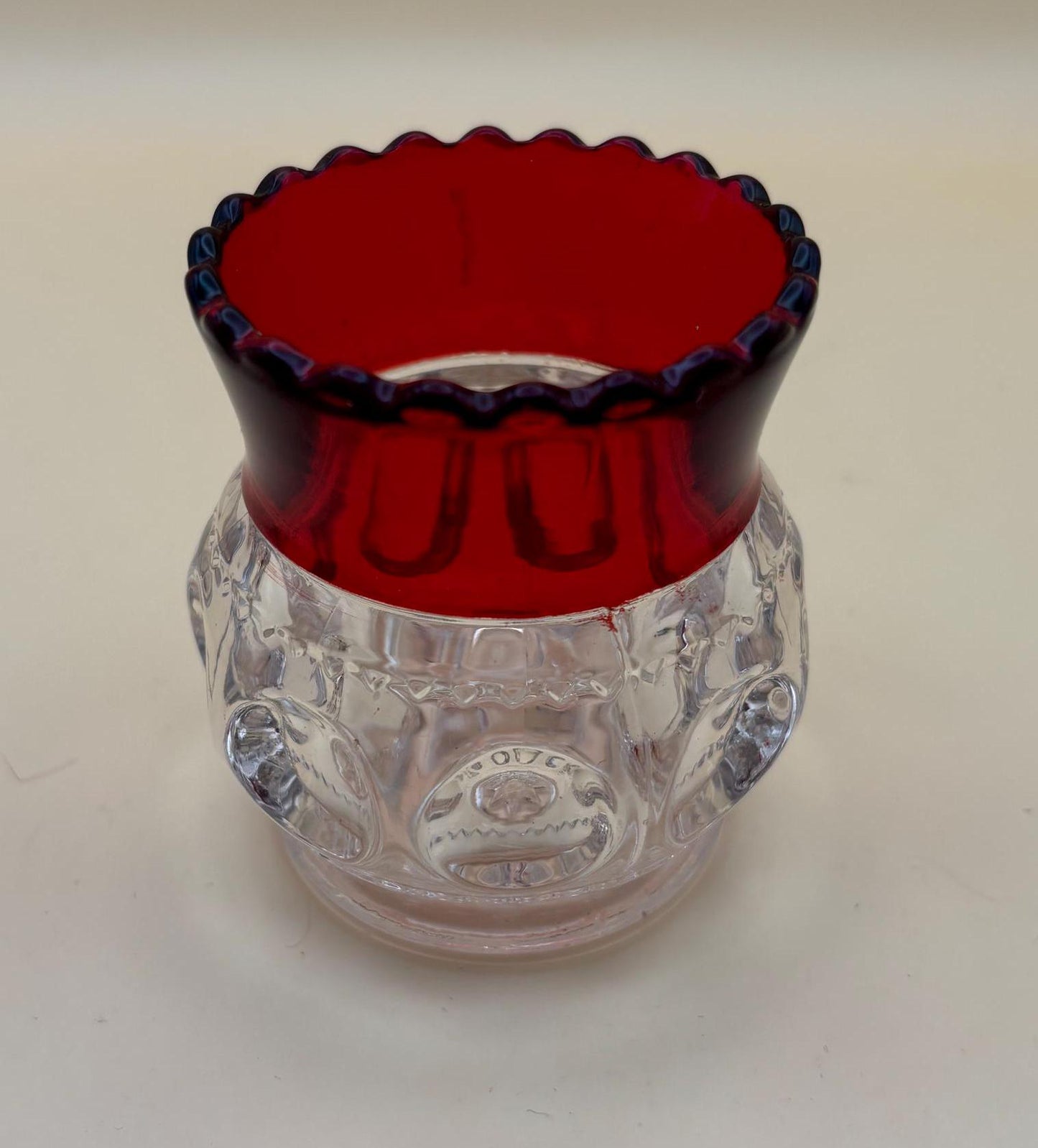 Antique Kings Crown Glass Bohemian Cranberry Cut Ruby Bowl or Spooner Lover Antiques and Vintage