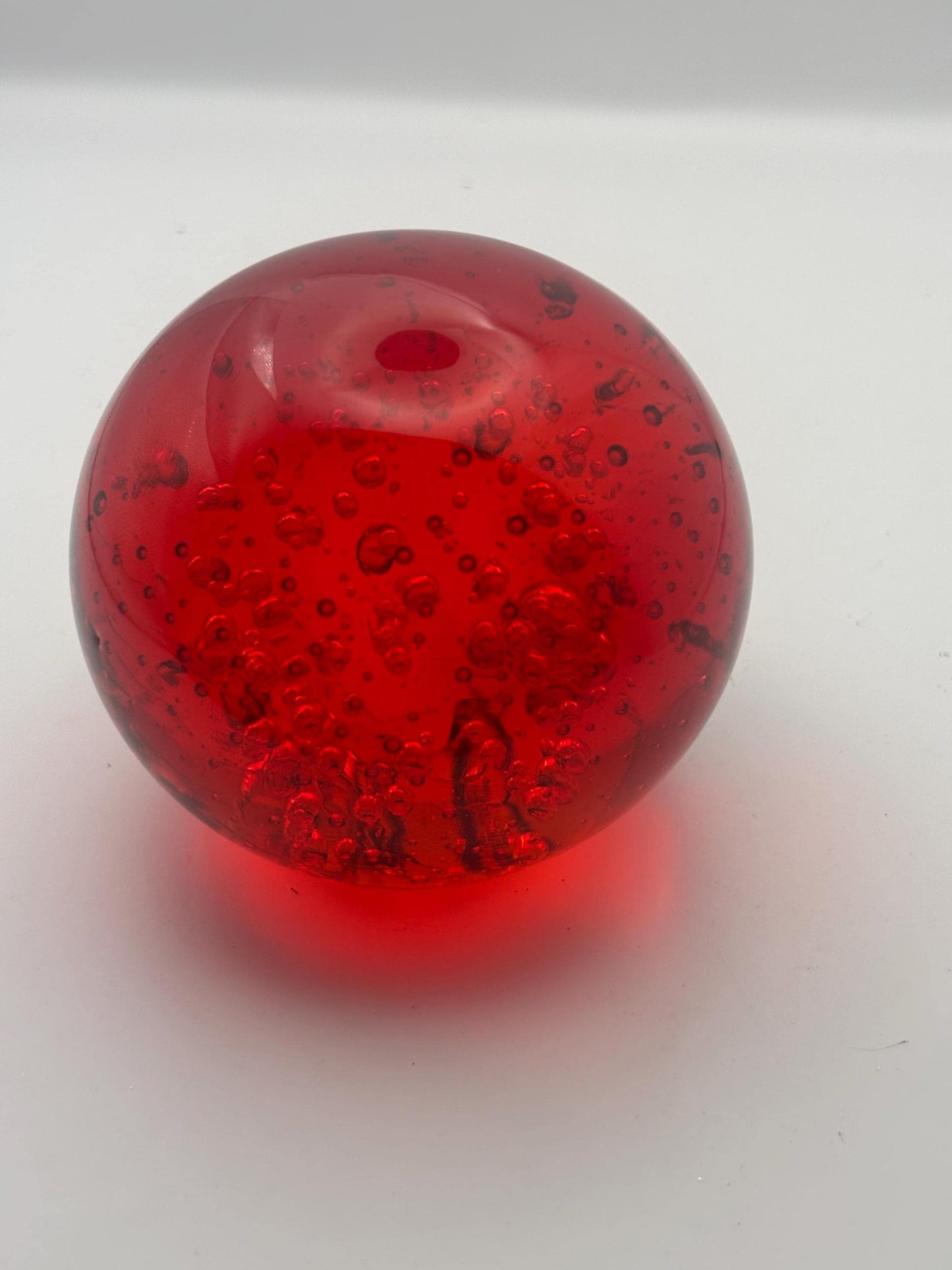 Vintage Ruby Red Hand Blown Bullicante Glass Paperweight with Controlled Bubbles