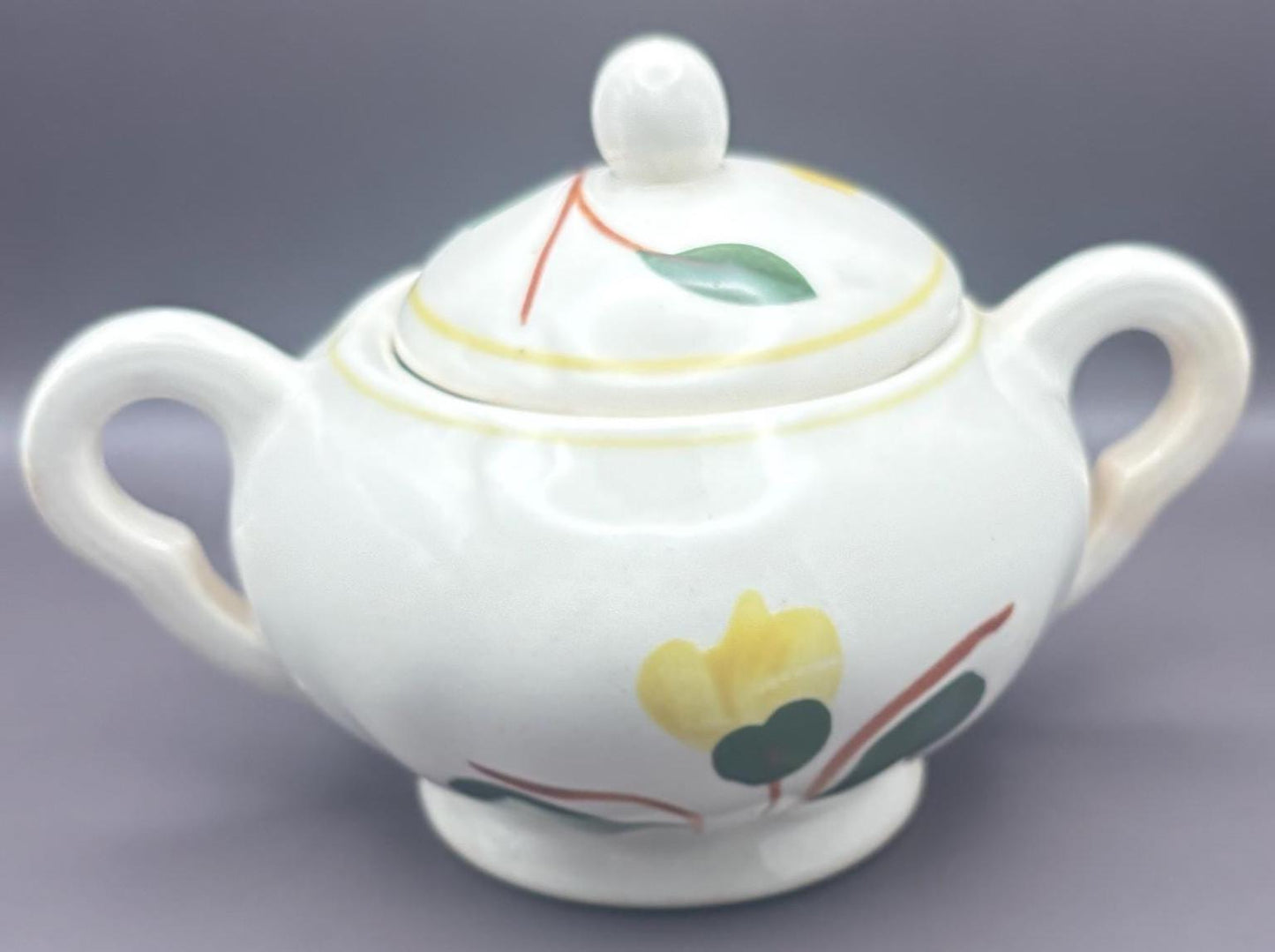 Blue Ridge Pottery Sugar Bowl with Lid, Yellow Nocturne Ridge Daisy Floral, Southern Potteries, Lover Antiques and Vintage