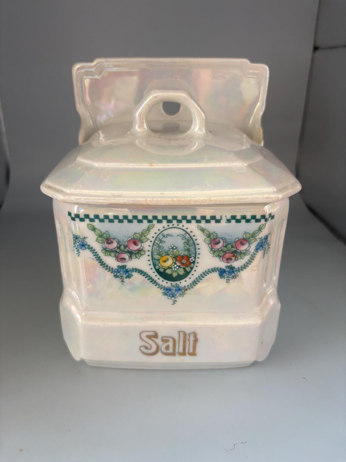 Mepoco Germany Lusterware Salt Box, Lover Antiques and Vintage