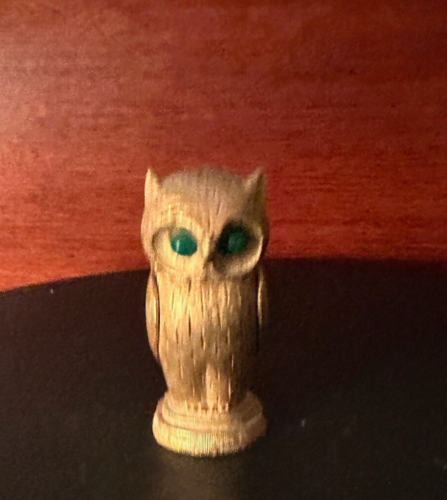 Vintage Florenza Gold Owl with Green Jade Eyes Figurine, Golden Green Eyed Owl, Lover Antiques and Vintage