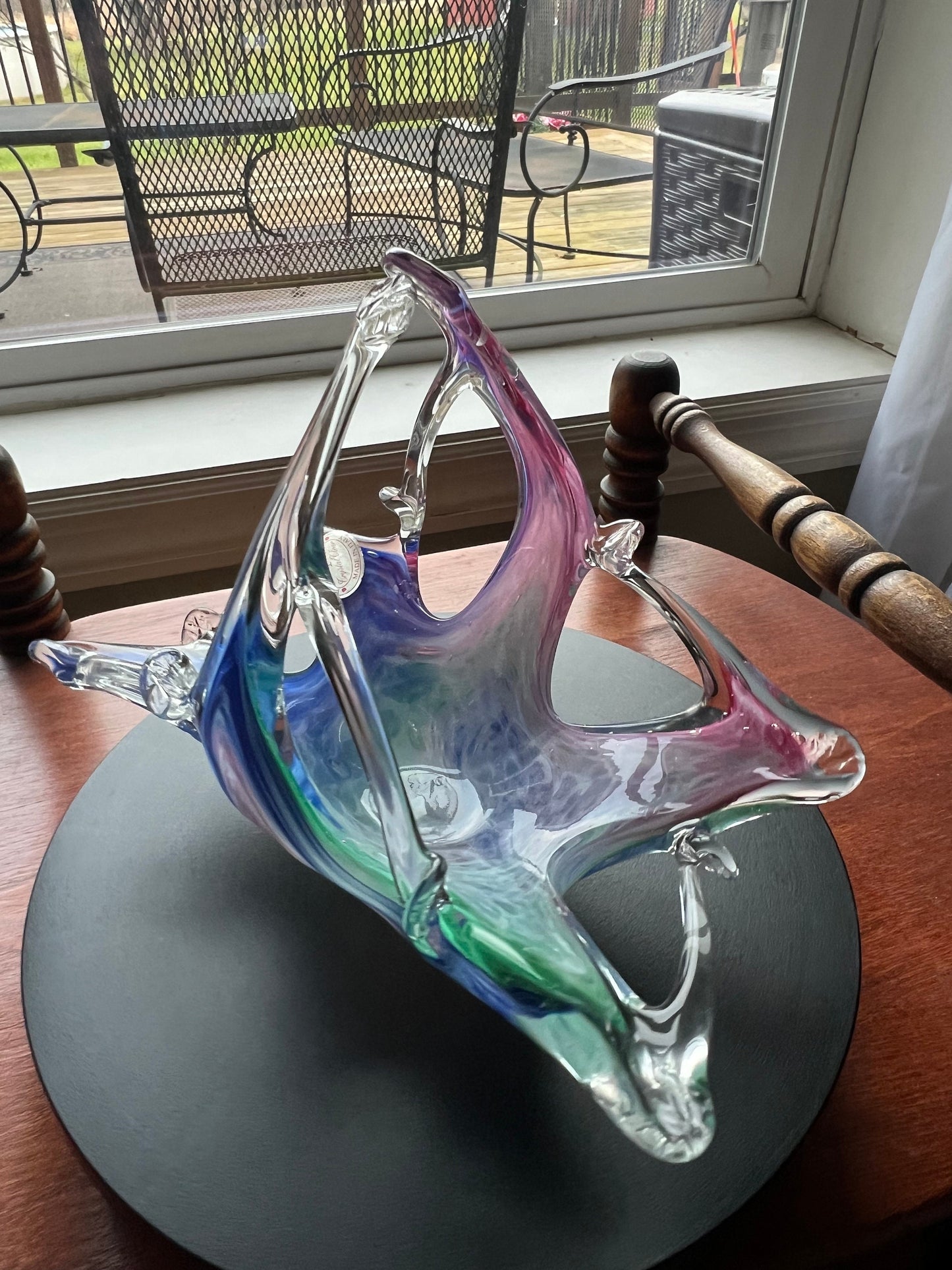 Vintage Murano Art Glass Basket Bowl: Lavorazione Blown Glass, Italy