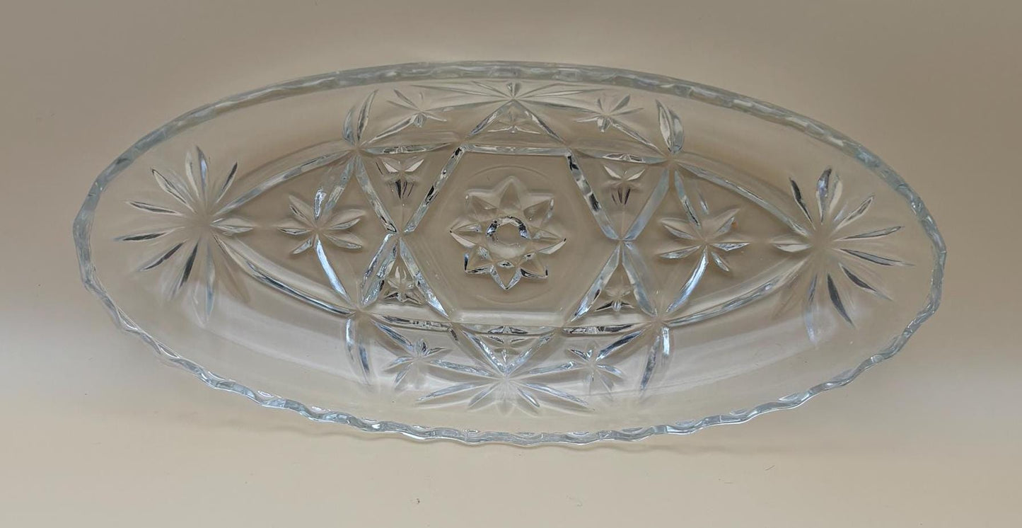 Vintage Crystal Glass Dish or Serving Dish Glass Serving Tray Anchor Hocking Star of David Design Lover Antiques and Vintage