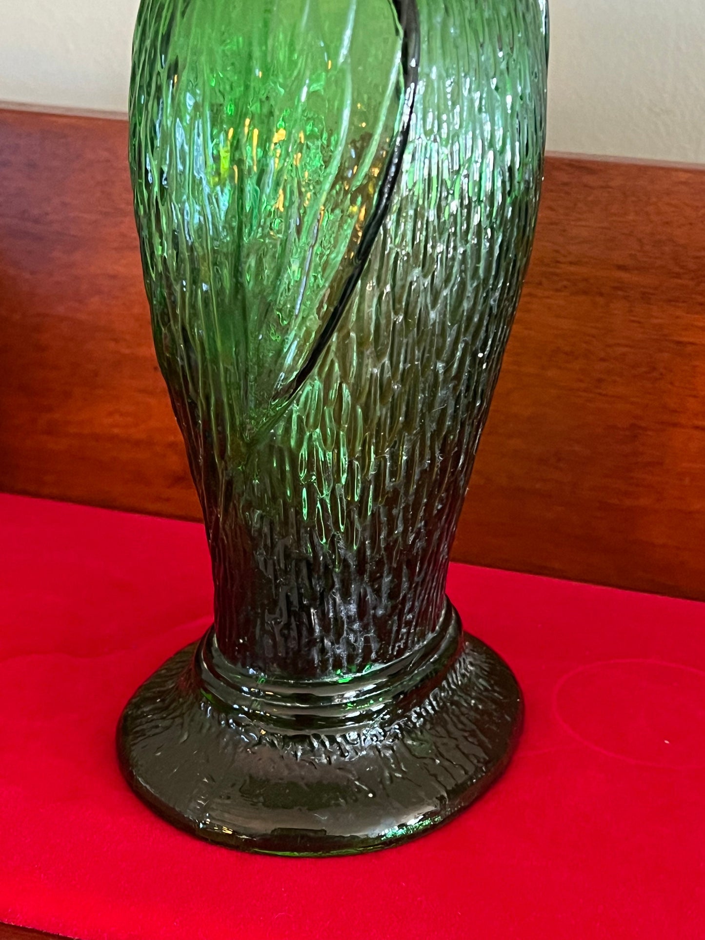 Vintage Emerald Green Owl Lamp: Tall Figurine with Open Bottom