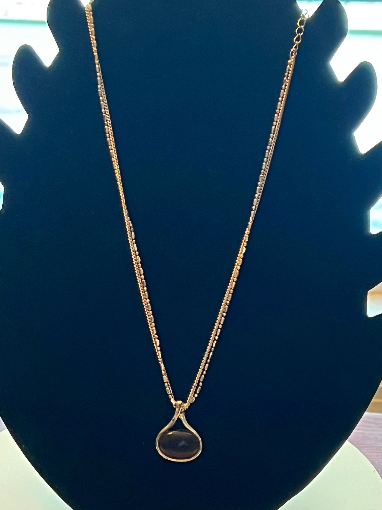 Vintage Dark Cognac Pendant Sterling Silver Double Chain Necklace gorgeous double chain Gift Wrapped!!