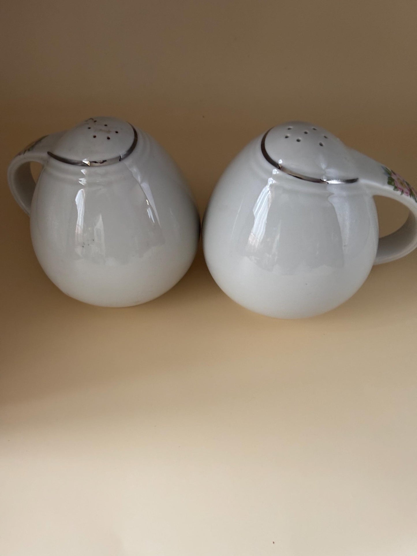 Hall China Salt & Pepper Shakers, Rose White Pattern, Porcelain Gift, Lover Antiques and Vintage
