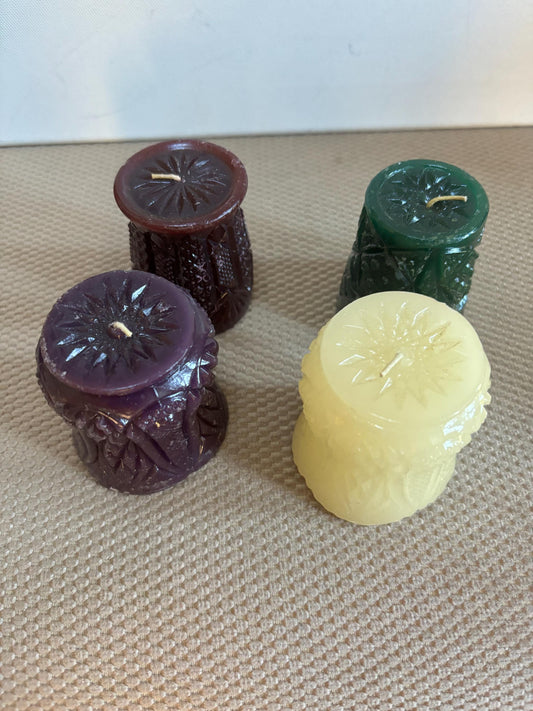 Vintage Kenzie Candles Set of 4 Candles 2 Purple 1 Green 1 White Collectible Candles Set 1 Lover Antiques and Vintage