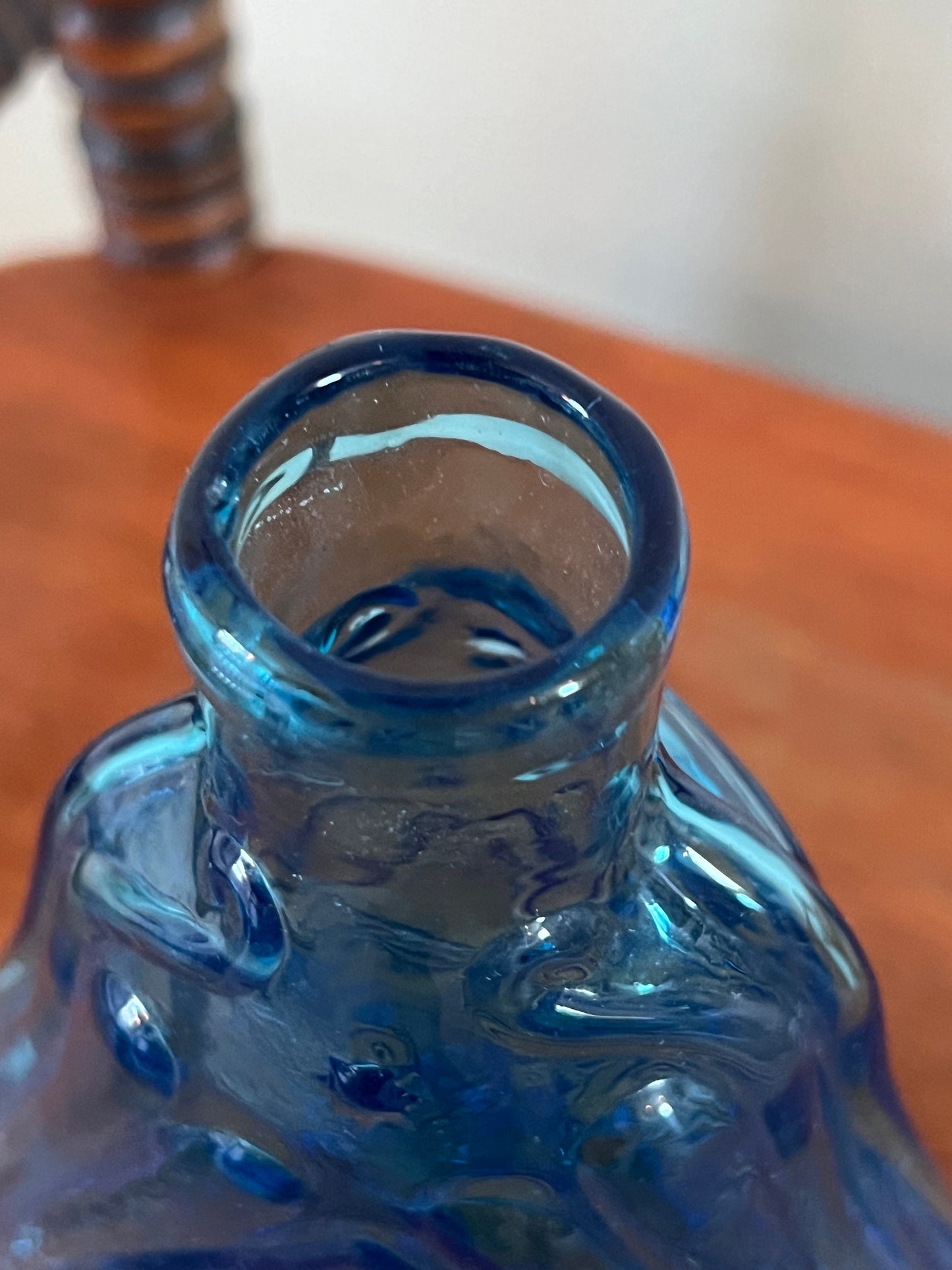 Vintage Blue Glass Violin Vase: Hand Blown Art Glass Flask