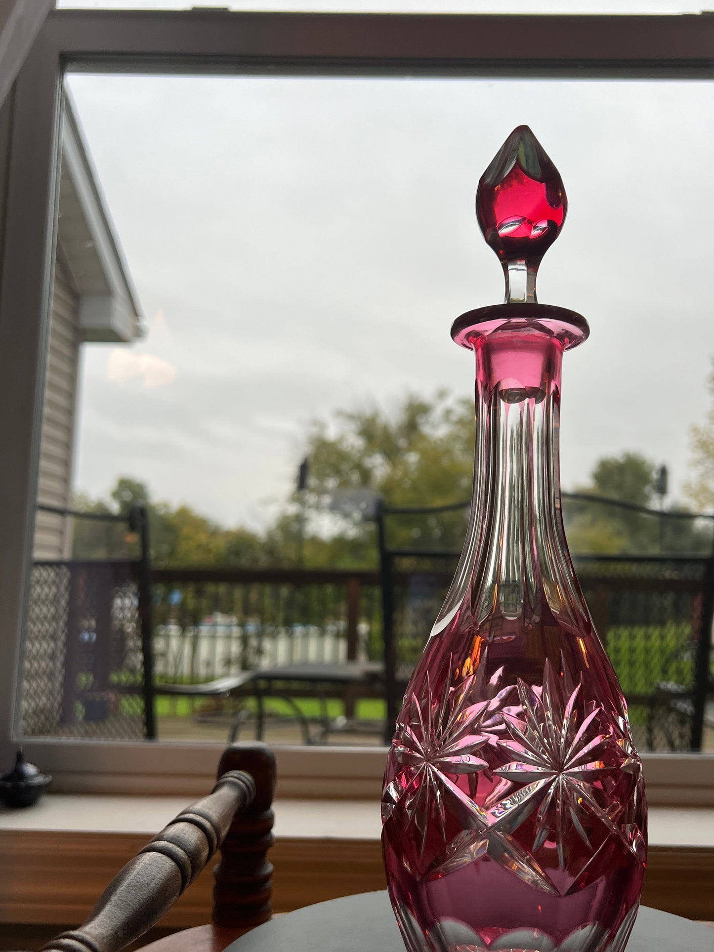 Vintage AJKA Bohemian Pink Cut Crystal Decanter with Stopper