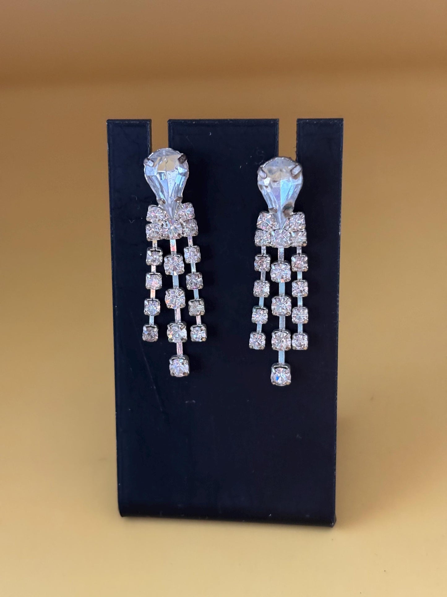 Rhinestone Drop Silver Earrings, Dangle Jewelry