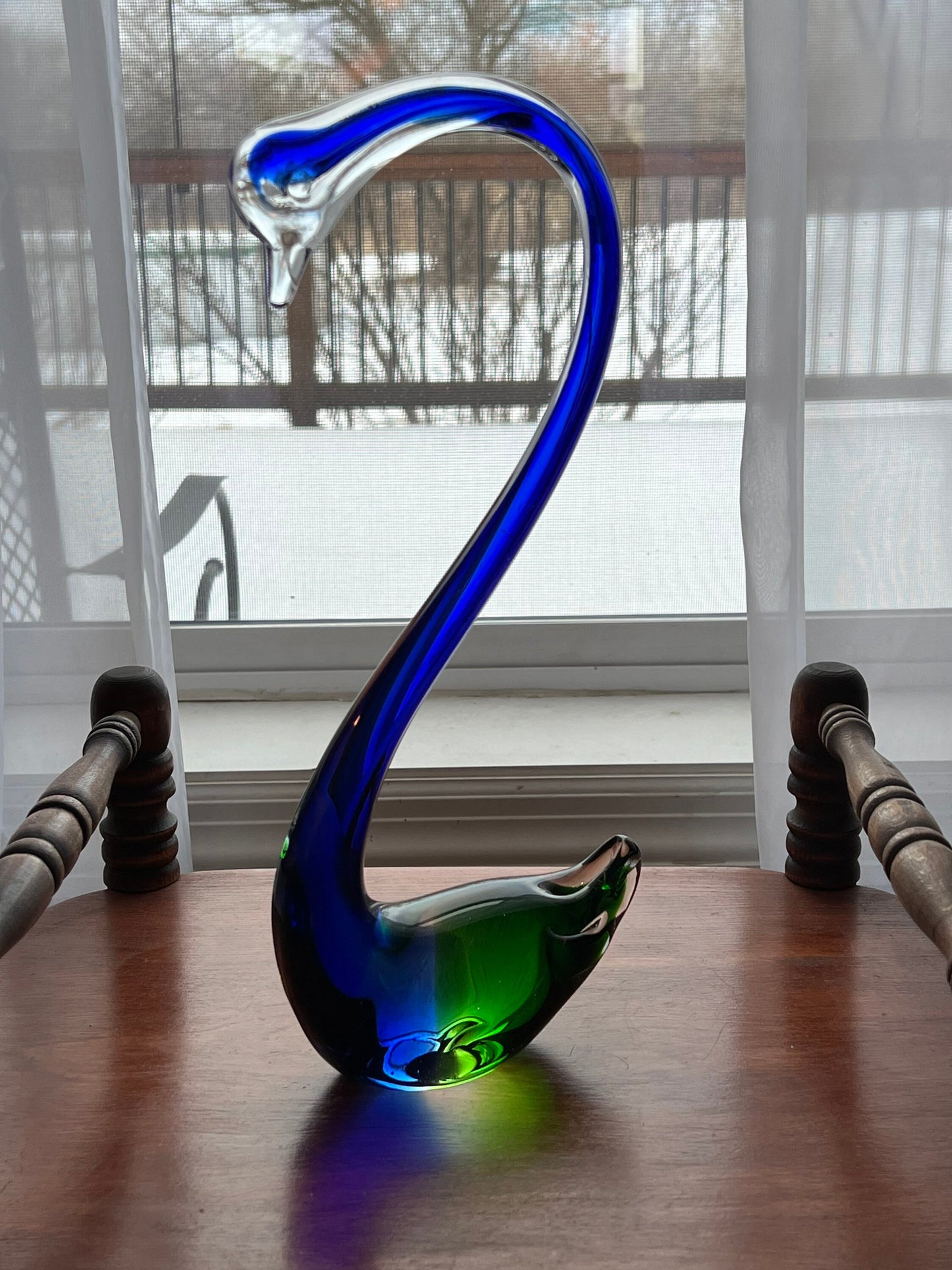 Vintage Blue and Green Hand Blown Glass Swan Stunning Figurine Glass Art 12” tall Great Gift Lover Antiques and Vintage